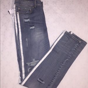 Side Stripe Distressed Jeans